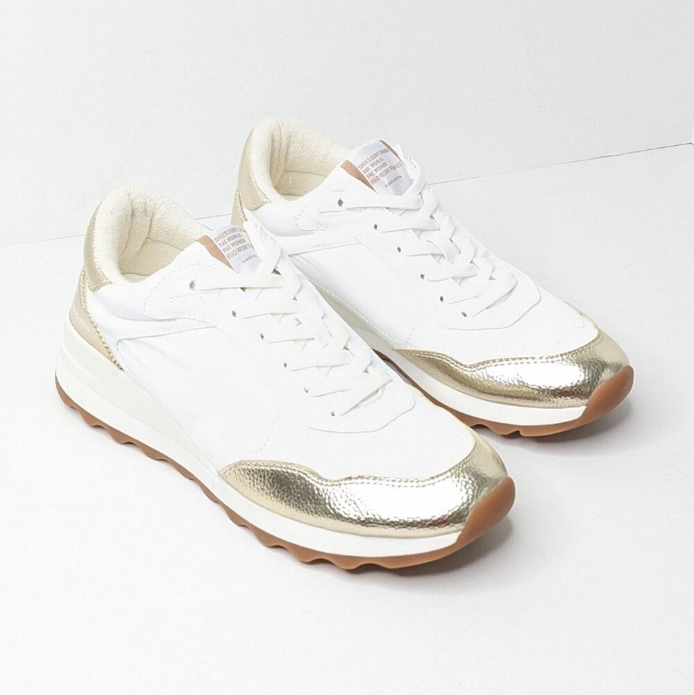 Anne Klein Runner Casual Sporty Sneakers White Gold Women's 7.5